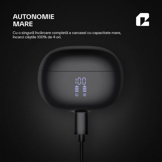 Casti wireless bluetooth cu anularea zgomotului imbunatatita, Audio, Fara fir,Afisaj Digital, Bluetooth 5.3, Autonomie 30 ore