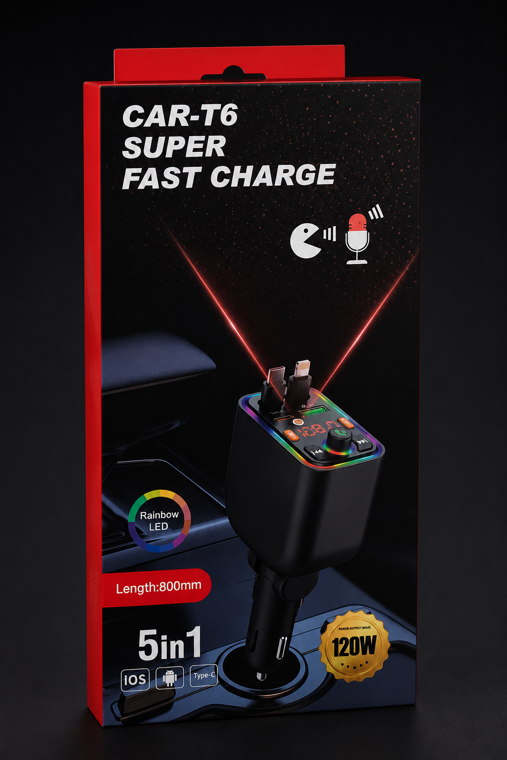 Încărcător Auto 5 în 1 CAR-T6 – 120W Fast Charge cu Bluetooth și Hands-Free