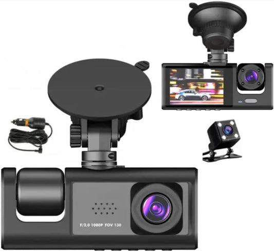 Camera auto tripla FullHD, 3 camere-fata/spate/interior, ecran 2'', G Senzor